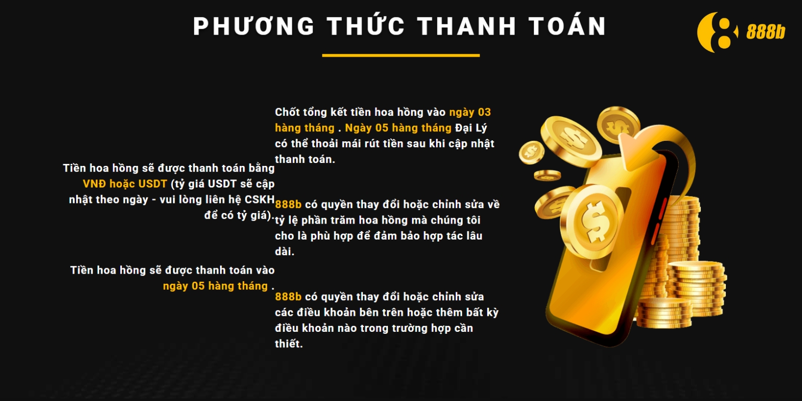 Chính sách đại lý 888B – Hoa hồng cao, hỗ trợ toàn diện 1 Phương thức thanh toán